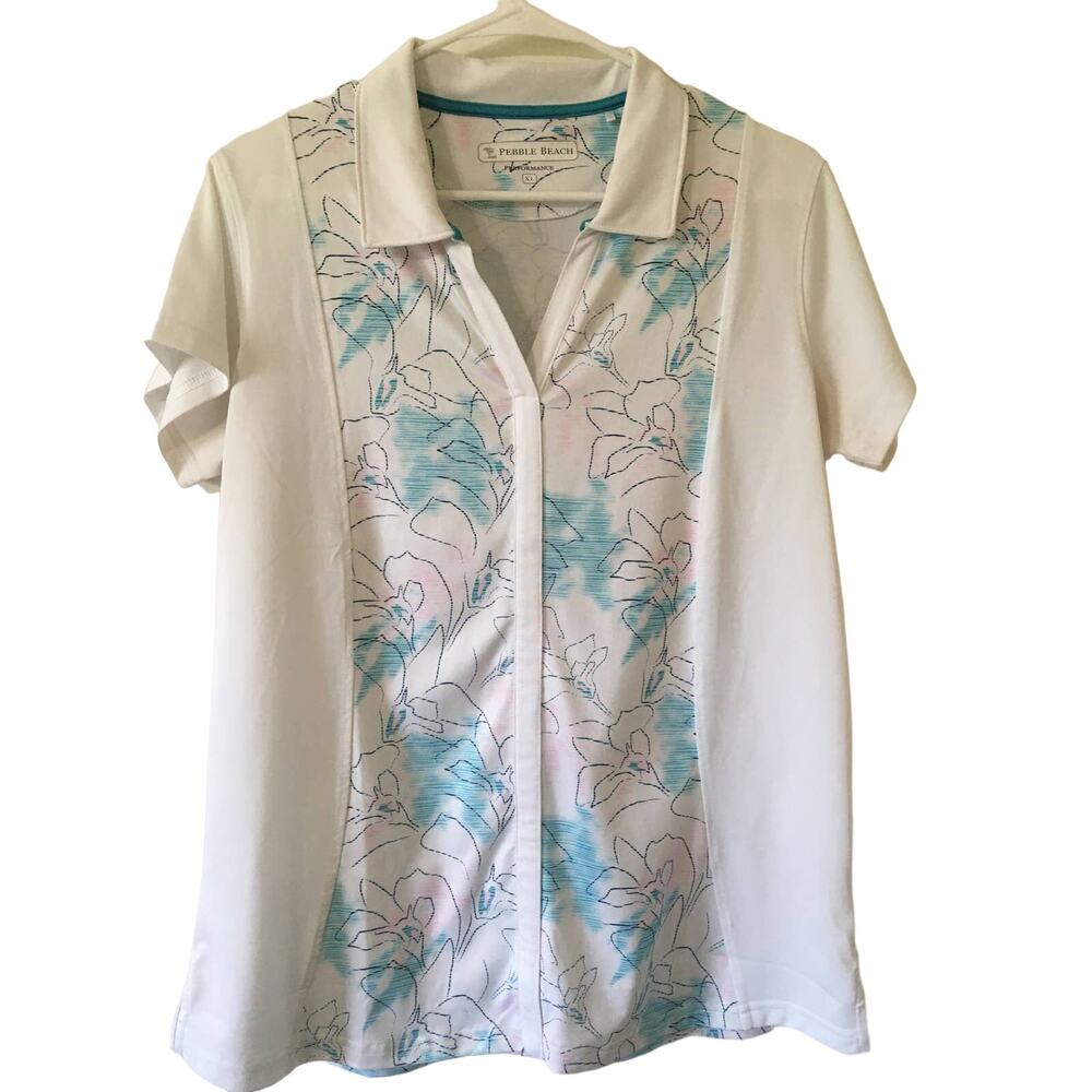 Pebble Beach Performance XL V-neck Short Sleeve Pastel Blue & Pink Golf Shirt